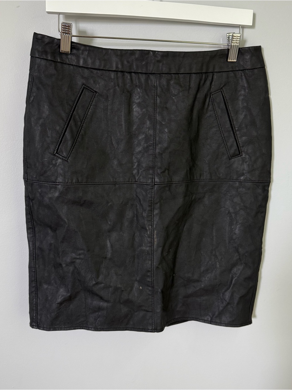 CAbi Black Faux Leather Pencil Skirt